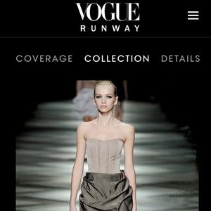 Lanvin 2009 RTW cream & taupe dress with ribbon details at zipper and bustle